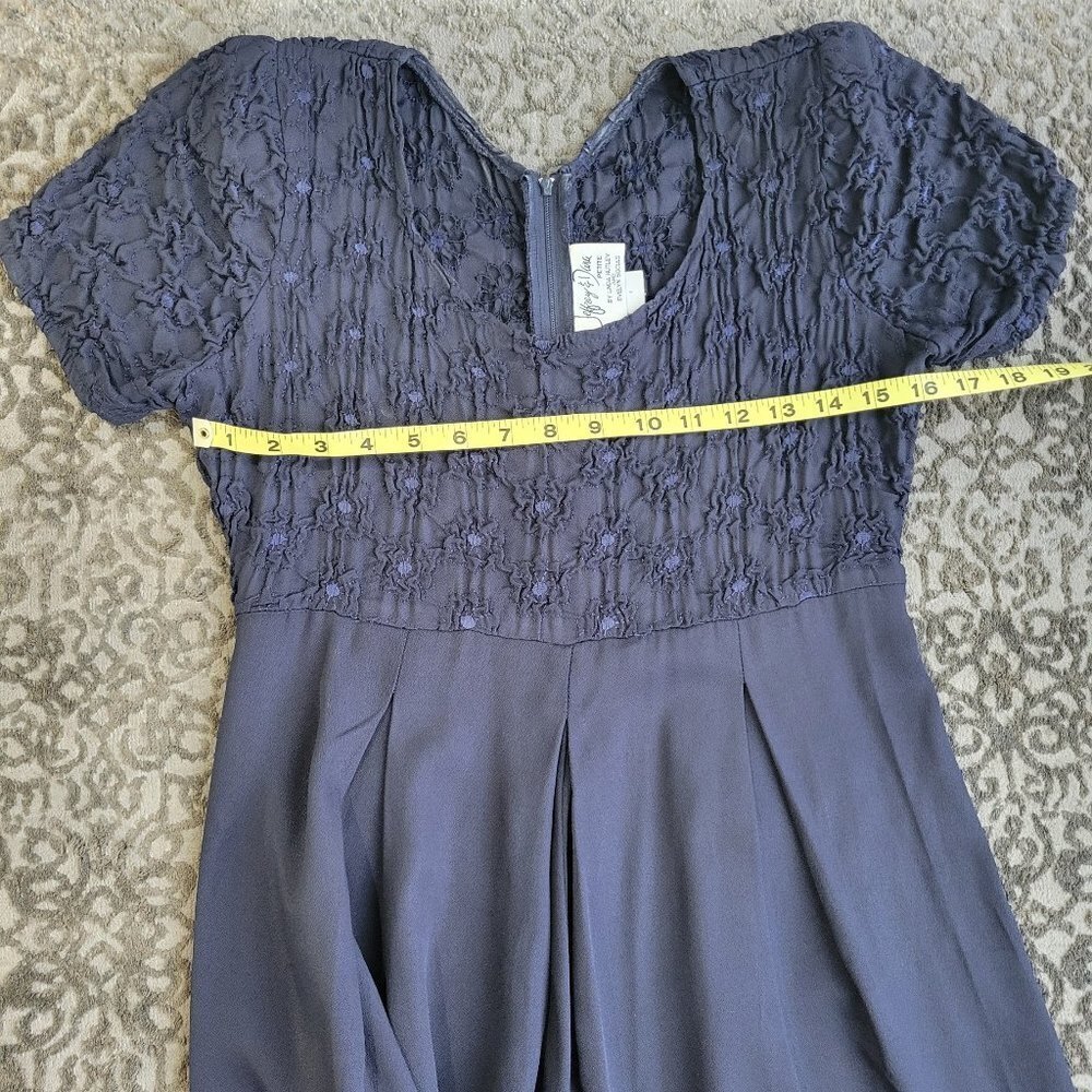 Vintage Jeffrey & Dara Petit Jumpsuit Navy Smocked Floral Palazzo Size 4 - Picture 12 of 13